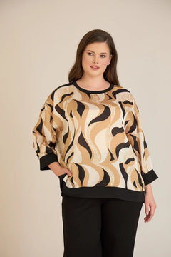 Κομψή μπλούζα μπλούζα με στάμπα Άμμος σε μεγάλα μεγέθη