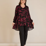 Τουνίκ από σατινέ βισκόζη με ασύμμετρη πλάτη σε Κόκκινο χρώμα σε μεγάλα μεγέθη