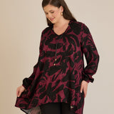 Τουνίκ από σατινέ βισκόζη με ασύμμετρη πλάτη σε Κόκκινο χρώμα σε μεγάλα μεγέθη