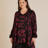 Τουνίκ από σατινέ βισκόζη με ασύμμετρη πλάτη σε Κόκκινο χρώμα σε μεγάλα μεγέθη