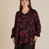 Τουνίκ από σατινέ βισκόζη με ασύμμετρη πλάτη σε Κόκκινο χρώμα σε μεγάλα μεγέθη