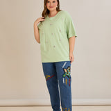 Βαμβακερή μπλούζα oversize με πετρούλες - 10967