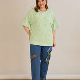 Βαμβακερή μπλούζα oversize με πετρούλες - 10967