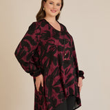 Τουνίκ από σατινέ βισκόζη με ασύμμετρη πλάτη σε Κόκκινο χρώμα σε μεγάλα μεγέθη