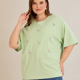 Βαμβακερή μπλούζα oversize με πετρούλες - 10967