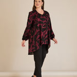 Τουνίκ από σατινέ βισκόζη με ασύμμετρη πλάτη σε Κόκκινο χρώμα σε μεγάλα μεγέθη