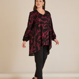 Τουνίκ από σατινέ βισκόζη με ασύμμετρη πλάτη σε Κόκκινο χρώμα σε μεγάλα μεγέθη