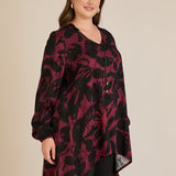 Τουνίκ από σατινέ βισκόζη με ασύμμετρη πλάτη σε Κόκκινο χρώμα σε μεγάλα μεγέθη