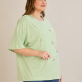 Βαμβακερή μπλούζα oversize με πετρούλες - 10967