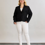 Μοντέρνο κοντό σακάκι από λινό/βαμβάκι σε μεγάλα μεγέθη- Μαύρο