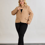 Μοντέρνο κοντό σακάκι από λινό/βαμβάκι σε μεγάλα μεγέθη- Μόκα