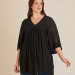 Σετ τουνίκ από μουσελίνα πολυτελείας και ελαστικό Τοπ σε μαύρο χρώμα σε μεγάλα μεγέθη