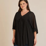 Σετ τουνίκ από μουσελίνα πολυτελείας και ελαστικό Τοπ σε μαύρο χρώμα σε μεγάλα μεγέθη