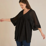 Σετ τουνίκ από μουσελίνα πολυτελείας και ελαστικό Τοπ σε μαύρο χρώμα σε μεγάλα μεγέθη