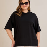 Βαμβακερή μπλούζα oversize - Μαύρο