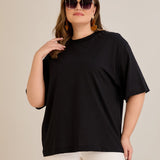 Βαμβακερή μπλούζα oversize - Μαύρο