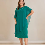 Αμπιγιέ φόρεμα από μουσελίνα και παγιέτες σε τυρκουάζ πράσινο χρώμα σε μεγάλα μεγέθη