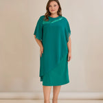 Αμπιγιέ φόρεμα από μουσελίνα και παγιέτες σε τυρκουάζ πράσινο χρώμα σε μεγάλα μεγέθη