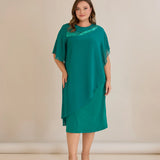 Αμπιγιέ φόρεμα από μουσελίνα και παγιέτες σε τυρκουάζ πράσινο χρώμα σε μεγάλα μεγέθη