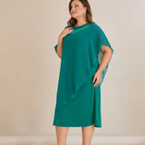 Αμπιγιέ φόρεμα από μουσελίνα και παγιέτες σε τυρκουάζ πράσινο χρώμα σε μεγάλα μεγέθη