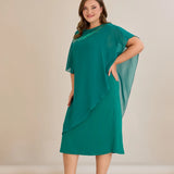 Αμπιγιέ φόρεμα από μουσελίνα και παγιέτες σε τυρκουάζ πράσινο χρώμα σε μεγάλα μεγέθη