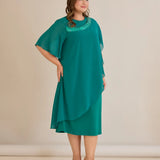 Αμπιγιέ φόρεμα από μουσελίνα και παγιέτες σε τυρκουάζ πράσινο χρώμα σε μεγάλα μεγέθη