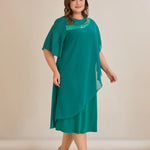 Αμπιγιέ φόρεμα από μουσελίνα και παγιέτες σε τυρκουάζ πράσινο χρώμα σε μεγάλα μεγέθη