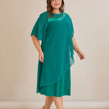 Αμπιγιέ φόρεμα από μουσελίνα και παγιέτες σε τυρκουάζ πράσινο χρώμα σε μεγάλα μεγέθη