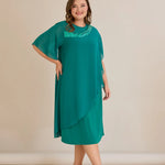 Αμπιγιέ φόρεμα από μουσελίνα και παγιέτες σε τυρκουάζ πράσινο χρώμα σε μεγάλα μεγέθη