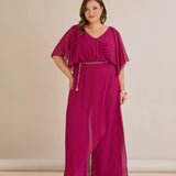 Κομψή ολόσωμη φόρμα από μουσελίνα με αλυσίδα - Λιλά