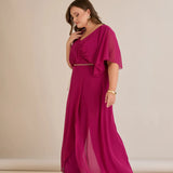 Κομψή ολόσωμη φόρμα από μουσελίνα με αλυσίδα - Λιλά