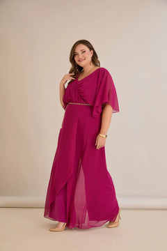 Κομψή ολόσωμη φόρμα από μουσελίνα με αλυσίδα - Λιλά