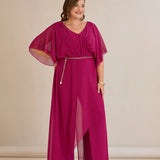 Κομψή ολόσωμη φόρμα από μουσελίνα με αλυσίδα - Λιλά