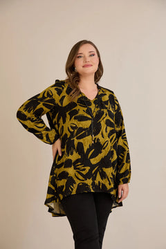 Τουνίκ από σατινέ βισκόζη με ασύμμετρη πλάτη σε Κίτρινο χρώμα σε μεγάλα μεγέθη