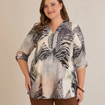 Πολύχρωμη Μπλούζα Με Φερμουάρ Και Αυθεντικό Σχέδιο Λεοπάρ Σε Μεγάλα Μεγέθη