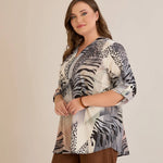 Πολύχρωμη Μπλούζα Με Φερμουάρ Και Αυθεντικό Σχέδιο Λεοπάρ Σε Μεγάλα Μεγέθη