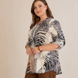Πολύχρωμη Μπλούζα Με Φερμουάρ Και Αυθεντικό Σχέδιο Λεοπάρ Σε Μεγάλα Μεγέθη