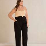 Κομψό παντελόνι με μπροστινή ραφή και ψηλή μέση – Μαύρο