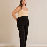 Κομψό παντελόνι με μπροστινή ραφή και ψηλή μέση – Μαύρο