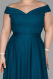 Επίσημο μακρύ φόρεμα με τούλι σε μεγάλα μεγέθη - Πετρόλ N020