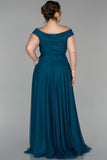 Επίσημο μακρύ φόρεμα με τούλι σε μεγάλα μεγέθη - Πετρόλ N020