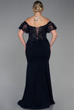 Επίσημο μακρύ φόρεμα με δαντέλα σε μεγάλα μεγέθη - Σκούρο μπλε N2571