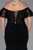 Επίσημο μακρύ φόρεμα με δαντέλα σε μεγάλα μεγέθη- Μαύρο N2571