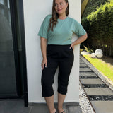 Βαμβακερό κάπρι (7/8) παντελόνι με ελαστική μέση -Μαύρο