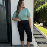 Βαμβακερό κάπρι (7/8) παντελόνι με ελαστική μέση -Μαύρο