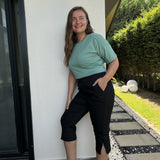 Βαμβακερό κάπρι (7/8) παντελόνι με ελαστική μέση -Μαύρο