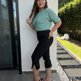 Βαμβακερό κάπρι (7/8) παντελόνι με ελαστική μέση -Μαύρο