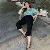 Βαμβακερό κάπρι (7/8) παντελόνι με ελαστική μέση -Μαύρο