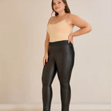 Ψηλόμεσο κολάν δερματίνης με επένδυση και εντυπωσιακή διακόσμηση με δίχτυ σε μαύρο χρώμα σε μεγάλα μεγέθη