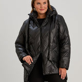 Μοντέρνο μπουφάν με διπλό φερμουάρ και αποσπώμενη κουκούλα σε μεγάλα μεγέθη- Μαύρο